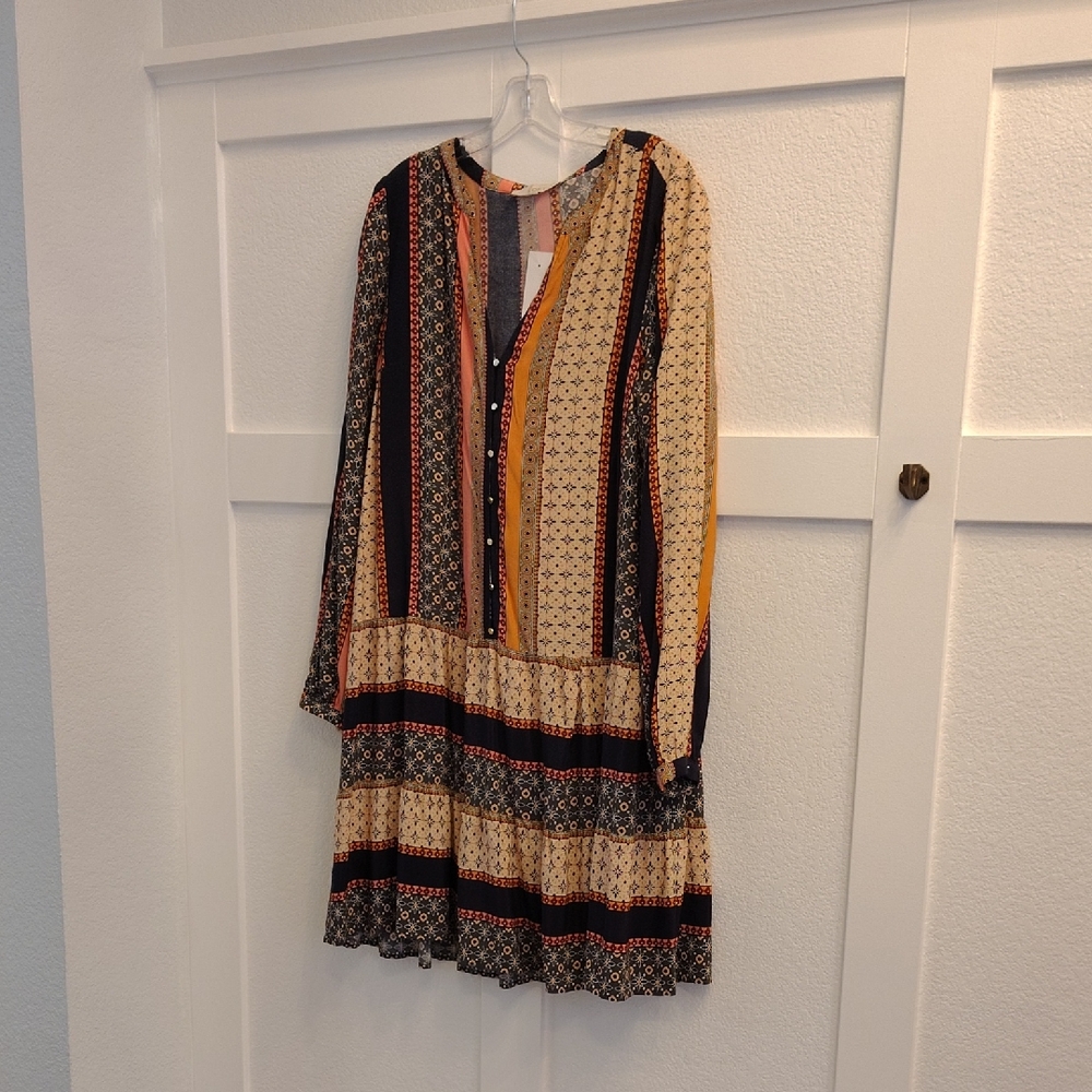 LOFT Long Sleeve Dress with Multicolor Stripes